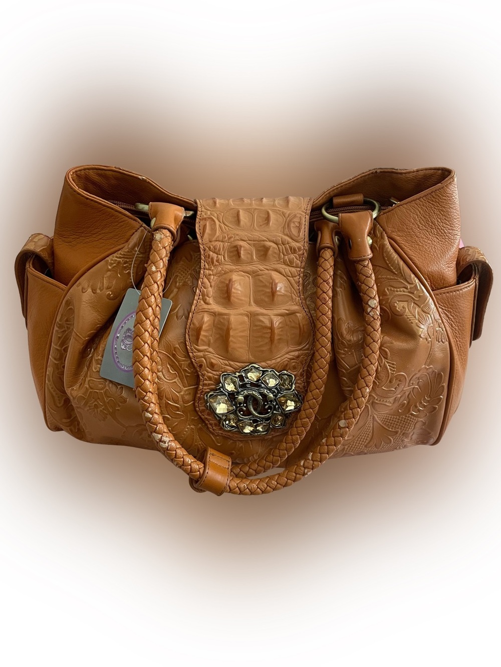 Vintage Original by Sharif 1827 Embossed Tooled Croc Boho Bag - AS IS. Needs TLC
